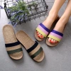 Linen slippers, home couple indoor slippers, wooden floor cotton and linen home anti-slip thick-soled summer cool slippers for men and women Specification image